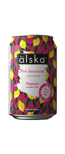 can of alska pink lemonade on plain background