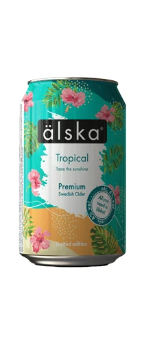 can of alska tropical cider on plain background