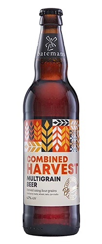 bottle of Batemans combined harvest beer on plain background