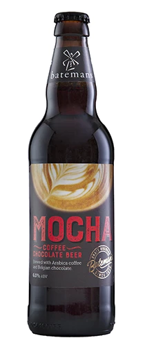 bottle of batemans mocha coffee chocolate beer on plain background