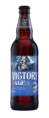 bottle of batemans victory ale on plain background