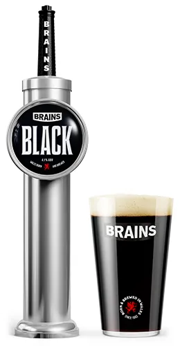 Brains Black Keg pump and pint glass