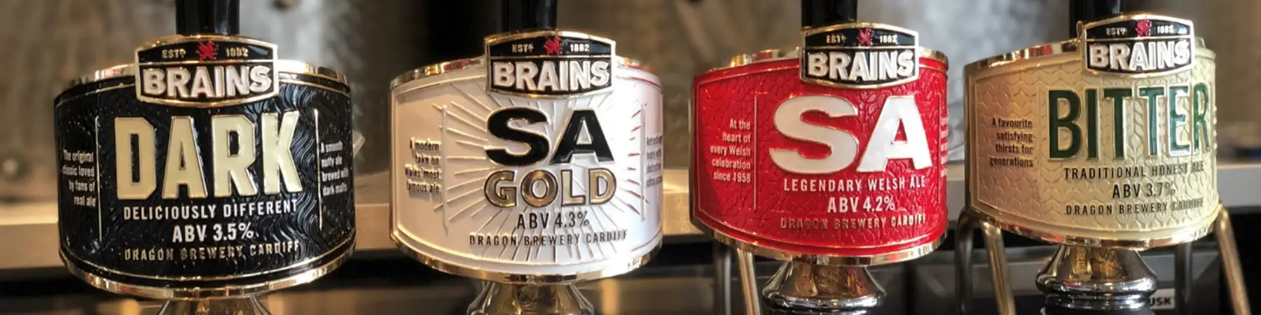 brains beer pumps with logos
