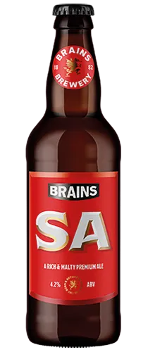 Bottle of Brains SA on plain background