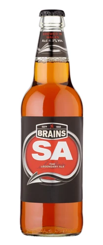 bottle of brains sa on plain background