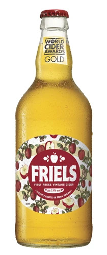 bottle of fries apple cider on plain background