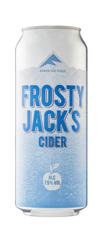 can of frosty jacks cider on plain background