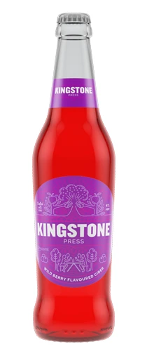 bottle of Kingstone press wild berry cider on plain background