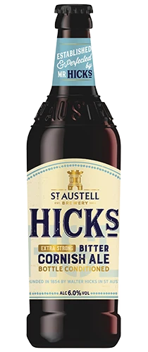 bottle of st austell hicks cornish ale on plain background