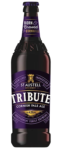 bottle of st Austell tribute pale ale on plain background