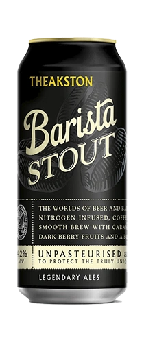 can of Theakston barista stout on plain background