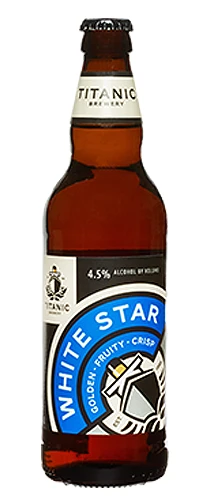 bottle of titanic white star on plain background