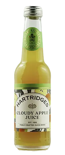bottle of hartridges cloudy apple juice on plain background