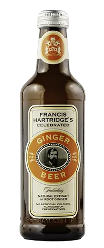 bottle of hartridges ginger beer on plain background