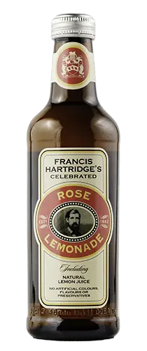 bottle of hartridges rose lemonade on plain background