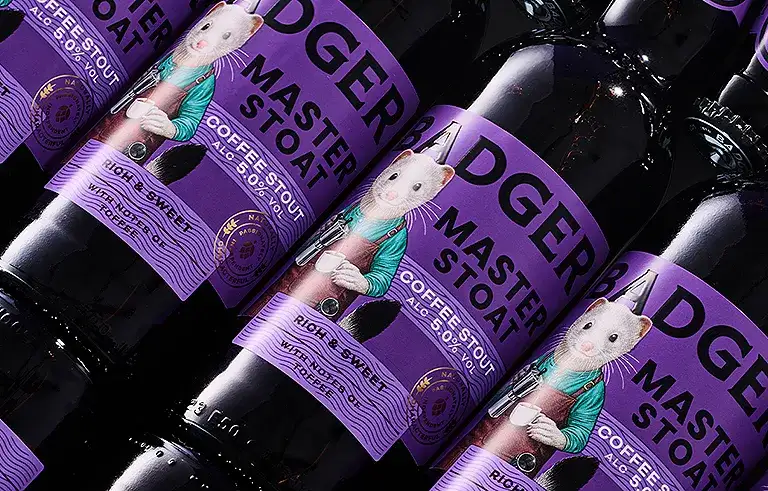 bottles of badgers master stoat close together