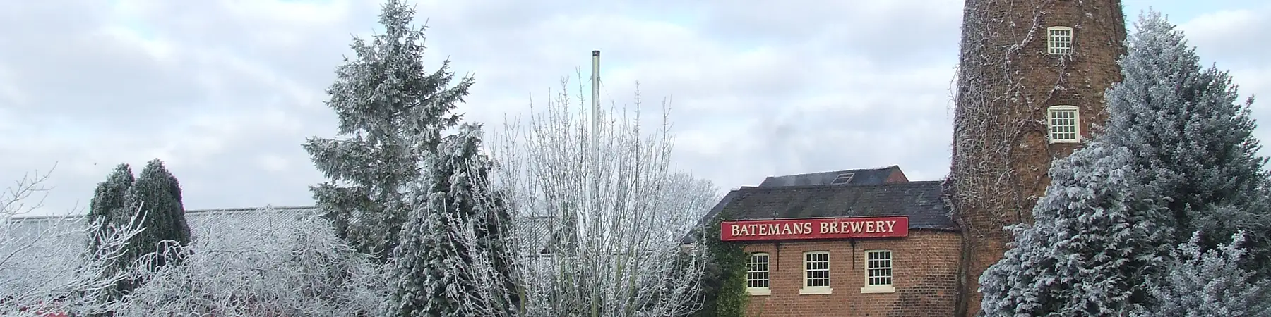 image of Batemans brewery from outside in the snow