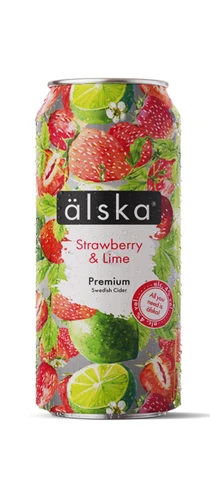 can of alska strawberry & lime cider on plain background