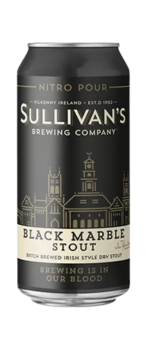 Can of Sullivans Black Marble Stout on clear background